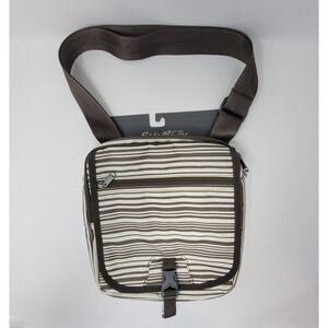NWT Eddie Bauer Fossil Brown Stripe Connect Tech Travel Bag + Padded Tech Pocket